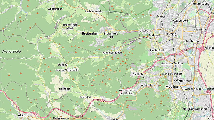 Karte der Region Wienerwald